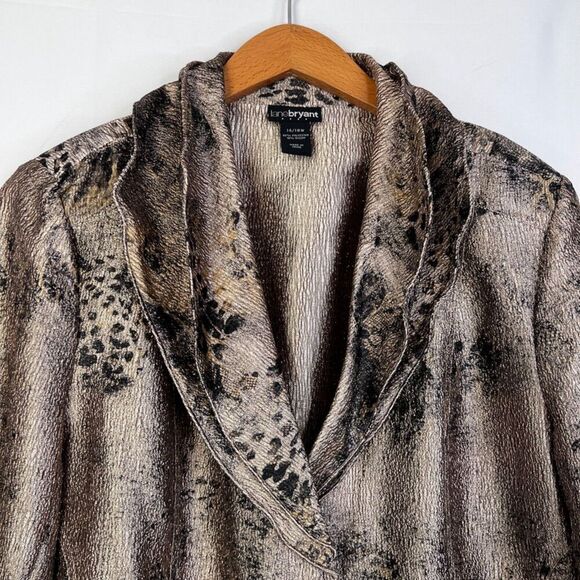 Lane Bryant Tan Animal Print Structured Collar Single Breasted Blazer Sz 14/16W - Picture 4 of 11